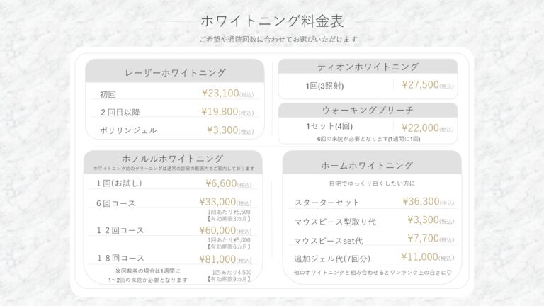 ホワイトニング料金表